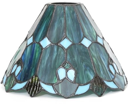 Tiffany-Lampenschirm-Ersatz, 20,3 cm, kleiner Buntglas-Deckenlampenschirm, nur blauer Schirm, Blume im Vintage-Stil, Art Deco, for Pendelleuchte, Wandlampen, Kronleuchter