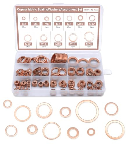 300pcs kupferdichtringe, Unterlegscheiben Set kupferringe sortiment, Dichtungsscheiben Kit Hardware-Befestigungselement Geeignet für Kraftstoffzubehör (M5-M20)
