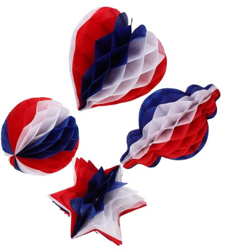 Warmhm 4stücke Wabenbälle Zum Unabhängigkeitstag Laternen Dekorationen Mit Amerikanischer Flagge Patriotische Papierdekorationen Wabenbälle Für Party