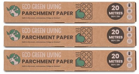 Papel de hornear Eco Green Living, 30 cm de ancho, color marrón. Papel de hornear sin blanquear, antiadherente y resistente a la Apto para refrigerador, congelador y microondas, paquete de 3 (60 m)
