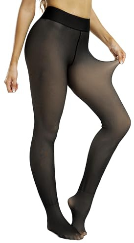 JiaYouLC Women Fleece Lined Tights Winter Warm Opaque Leggings Ladies Stretch Thermal Tights (UK, Alpha, S, Regular, Regular, Black)