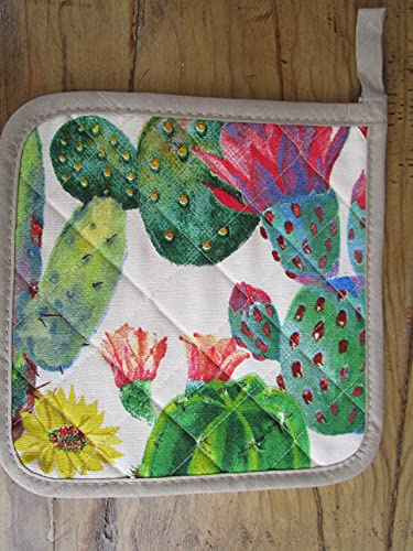 Pago Poco Coppia Presine Trapuntate Disegno CACTUS Con Gancetto Per Appendere ..100% Cotone... MADE IN ITALY!!!! (Coppia Presine)