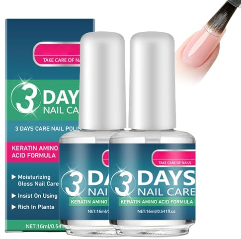 Rafforzante per unghie danneggiate, rinforzante trasparente per unghie e per la crescita delle unghie, base coat/top coat, indurente extra forte e crescita, lucentezza, trattamento alla cheratina, 2