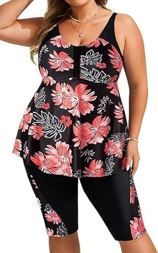 Hanna Nikole Tankini para mujer de gran tamaño para el abdomen, traje de baño push up, tankini de dos piezas, cintura alta, trajes de baño de verano, tankini con pantalones cortos de baño