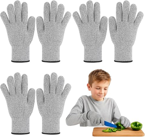 WangVipfei Schnitzhandschuhe Für Kinder, 3 Paar Schnittschutzhandschuhe Level 5, Arbeitshandschuhe Für Kinder, Ideal Für Küche, Garten Und Handwerk, Größe XXS