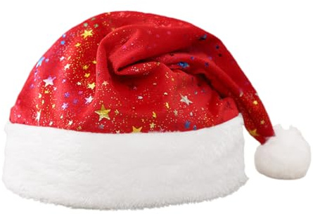 WeddHuis 1 Stück Weihnachtsmütze, Plüsch Nikolausmütze mit Soft Liner für Erwachsene, Herren, Damen und Kinder, Perfekt für Weihnachtsfeiern,Goldene Sterne Weihnachtsmütze (Rot)