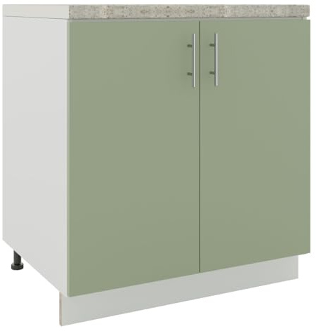 JD Greta Adjustable Kitchen Sink Base Unit - 800mm - Sink Cabinet with Doors & Worktop - Sage Green Matt