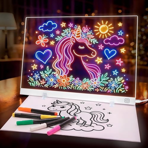 16.5 Led Drawing Board for Kids, Light Up Drawing Pad, Dry Erase Note Board with 12 Light Effects, Glow Doodle Board with 7 Markers | Screen-Free Creative Fun | Christmas Birthday Gift for Girls