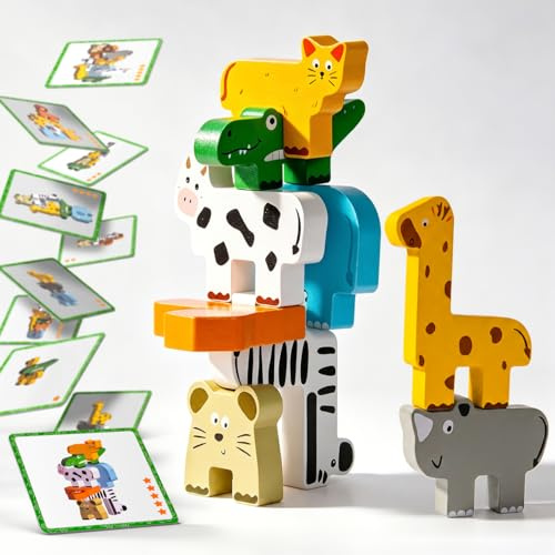 SYHLN Montessori Holzspielzeug ab 1 Jahr: Tier-Stapelspiel für 1-4 Jährige Jungen & Mädchen – Motorikspielzeug & Geburtstagsgeschenk