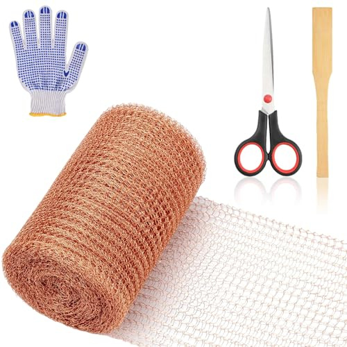 GYHWOFUL Cinta de cobre contra caracoles, 12 m x 12,7 cm, doble capa de red de cobre puro 100 %, valla de caracol de metal para bancal y jardín, inoxidable y reutilizable, incluye tijeras y guantes