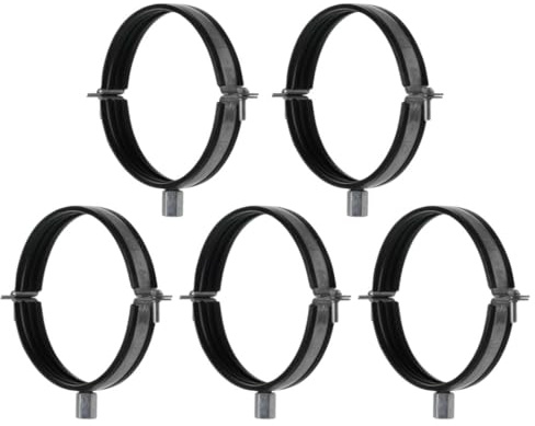 TURvent Set da 5 Pezzi Collare di Fissaggio per Condotto di Ventilazione 125 mm con Filettatura M8/M10 – Collare per Tubo con Inserto in Gomma Antivibrazione – Supporto per Condotti HVAC