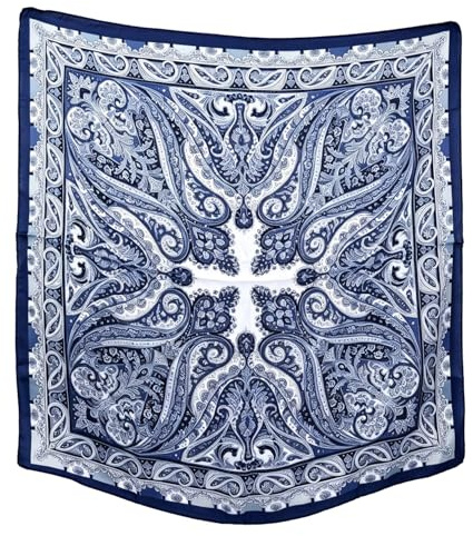 BEZHO Damen Bandana, 70x70 cm Viereckiges Halstuch aus Satin, Klassisches Muster Seidig Kopftuch, Modisches Accessoire für Haare, Hals und Taschen (Blau)