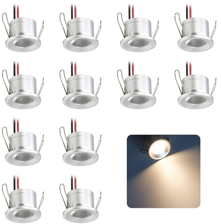 12stk. Mini LED Spot Klein Einbaustrahler IP65 12V 2W Silber Warmweiß | Durchmesser:Ø25-28mm Mini LED Downlight, Für Decke Küche Duschablage Flur Treppenbeleuchtung Schrank Vitrinen Veranda