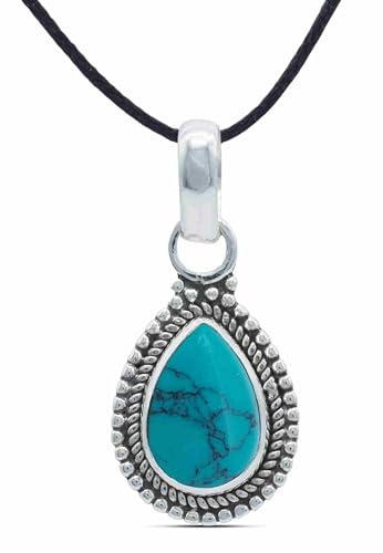mantraroma Kettenanhänger Edelstein an Band Silber 925 echt für Damen | echtes Silber, verschiedene echte Steine zur Auswahl, Kettenanhänger am Band, handarbeit aus Indien, im Geschenkbeutel