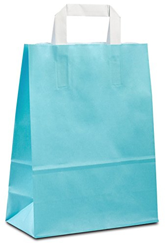 100 x Papiertüten hellblau 22+10x28 cm | Papiertragetaschen mit Henkel | Kraftpapiertüten | Papiertaschen klein | HUTNER