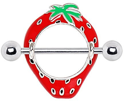 eeddoo® Erdbeere - Nipple Piercing silber - Brustpiercing Nippel STRAWBERRY Intimpiercing Brustwarzenpiercing - EDELSTAHL - Schmuck für Damen & Herren/Frauen & Männer