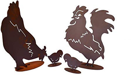Ferrum Art Design Hühnerfamilie Rostdeko Hahn Henne Küken Hühner Vogel Edelrost Metall Rost Rostfigur Deko Dekoration Deko-Idee Dekovogel Dekotier Haustier Gartendeko Geschenk-Idee Geschenk