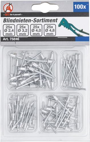 BGS Do it yourself Assortimento di rivetti ciechi, Ø 2,4 - 4,8 mm, 100 pezzi. 75846