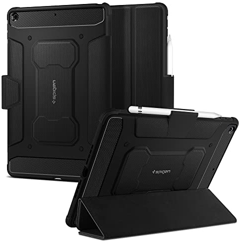 Spigen Rugged Armor Pro Hülle für iPad 10.2 Zoll iPad 9./8./7. Generation | Robuste Hülle mit Pencil Halter, Tri Fold Standfunktion, Auto Sleep und Wake für (2021/2020/2019) - Schwarz