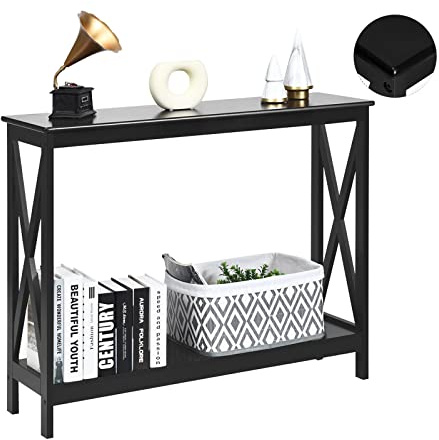 COSTWAY Console Meuble 100 x 30 x 80 CM, Console Entrée à 2 Niveaux, Tables Consoles de Salon, pour Entrée, Chambre, Salon (Noir)