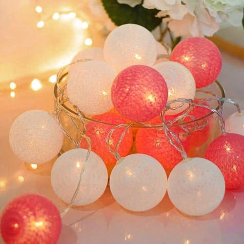 Ciskotu Guirlande Lumineuse Coton Boules Batteries - 3,3M 20 LED Chaîne Lumière Avec Prise pour Chambre Rideau Fête Noël Anniversaire Halloween Mariage Chambre de Bébé Romantique Décor