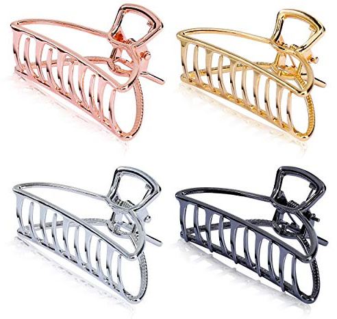 Metall Krallen Clips Große Hohle Rutschfeste Haarnadel Fänger Kiefer Klemme Elegante Haargreifer für Frauen Mädchen Haarspangen zum Fixieren des Haares 4 Stück (4 Farben)