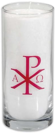 Candela pasquale in cera di palma in vetro 'Alpha & Omega'.