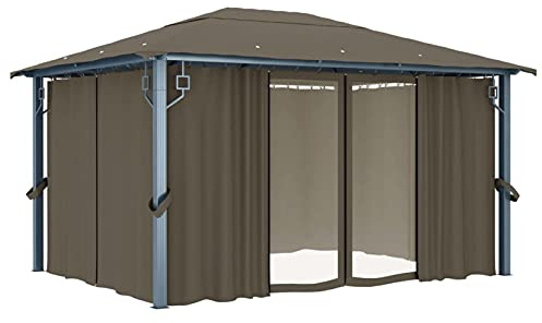 Tidyard Gazebo Pop Up Gazebo Pavilion with Curtain 400x300 cm Taupe Aluminium, for Dinners, BBQs, Family Gatherings