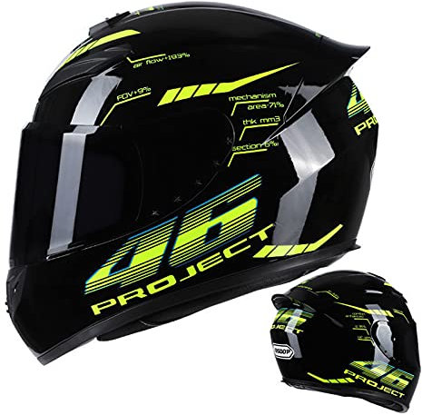 Casque Intégral De Moto, Casque De Moto De Course De Vélo De Rue De Cyclomoteur De Moto Avec La Visière Teintée Supplémentaire DOT Et ECE 22.05 Approuvés Hommes Et Femmes,46,M