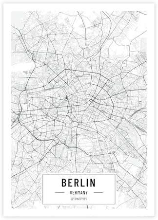 Petra Pan Städteposter Berlin in schwarz-weiß · Wandbild mit Stadtplan · DIN A3 (29,7x42cm) · als Deko oder Geschenkidee · Var. E