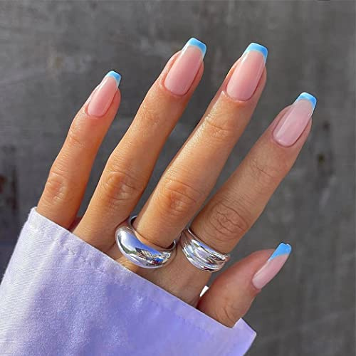 Sethexy Kurze Quadratische Falsche Nägel Französische Press on Nails 24Pcs Acryl Nägel zum Aufkleben für Frauen und Mädchen