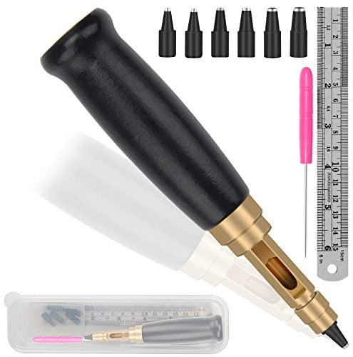 Boyistar Japanese Screw Punch, Wood Handle Belt Hole Puncher, Adjustable Leather Hole Punch Tool for Belts, Watch Band, Handbags with 6 Tip Sizes 4/3.5/3/2.5/2/1.5mm Screws