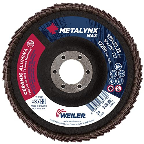 Weiler Metalynx Max Ceramic SA40 125 x 22,23, smerigliatrice angolare – Dischi lamellari per levigatura e lucidatura, forma 27, confezione da 10 pezzi