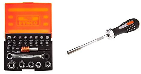 Bahco 2058/S26 Ratchet Socket Bit Set, 26 Pieces & BH808050 bit Ratchet Screwdriver, 255mm Length