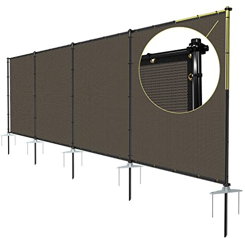 TANG 5'x24' Outdoor Privacy Screen FreeStanding, 220GSM Mesh Fencing with Poles Stakes, Privacy Fence Panels for Outside, Temporary Dog Fences for Garden Patio, Brown