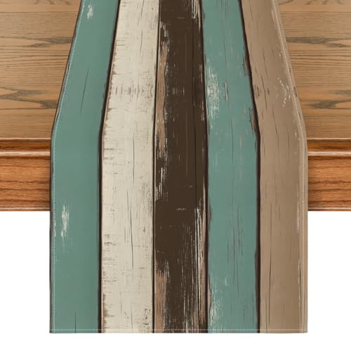 Artoid Mode Blau Planken Antik Alt Rustikal Holz Herbst Tischläufer, Saisonnal Küche Tisch Dekoration Drinnen Urlaub Party Dekor 40x180 cm