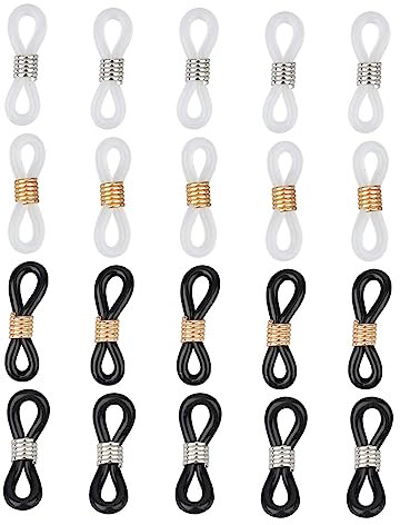 Gunwon 20pcs Adjustable Eyeglass Chains Ends Silicone Eyeglass Connector,Eyeglass Anti-Slip Ends Retainer Eyeglass Strap Holder Ends for Sunglasses Chain, Sports Eyeglasses Strap(black,white)