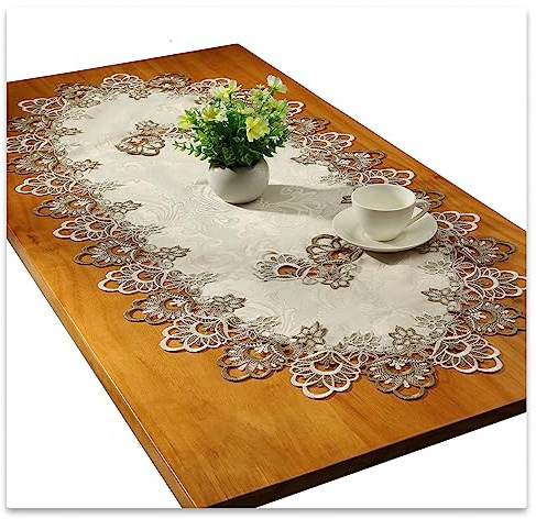 Spitze Oval Tischläufer Gestickte Tischdecke Spitze Deckchen Deckchen Oval Decke Handtuch Für Wohnzimmer Schrank Couchtisch, 40x90cm, Grau