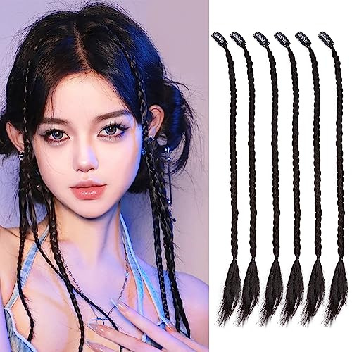 NICENEEDED 6 Stück 17 Zoll Geflochtene Haarverlängerungen, Lange Vordere Vorhang-Knall-Clip-In-Haarverlängerungen, Zöpfe, Gerades Synthetisches Geflochtenes Haarteil Halloween