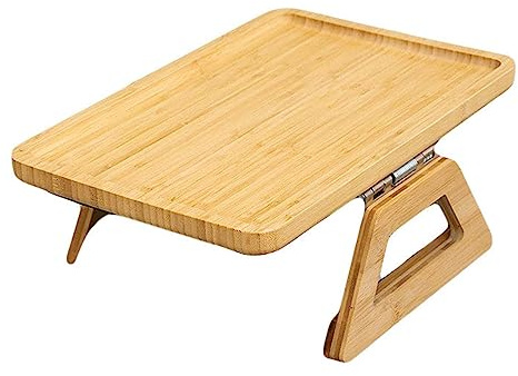 JTBDWOSK Sofatablett Armlehne Holz rutschfest Sofa Ablage Armlehnentablett mit Clip Tragbar Faltbar sofauntersetzer couchhalterung Serviertisch Armlehnen Organizer für Couch Stuhl,Beige