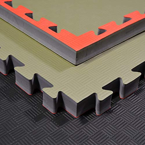 TEKKA BUDO 8er Set Kampfsportmatten rot-grün - 100 x 100 x 4 cm - Verzahnte Ränder - Wendematte, Trainingsmatte - Judo, Karate, Ju-Jutsu, Taekwondo