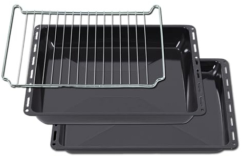 ICQN Backblech & Gitter Set 422 × 370 × 30 & 45 mm, Kompatibel mit Electrolux, AEG, IKEA, Zanussi & Juno, Emaillierte Backbleche für Backofen & Herd