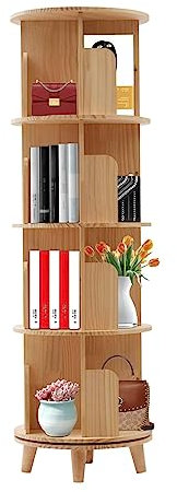 ASSICON Drehbares Bücherregal, 360° drehbares Bücherregal, 4 Ebenen, Bücherregal, Aufbewahrungsregale, bodenstehendes Bücherregal, Aufbewahrungsregal, Eckbücherregal für Zuhause, Büro, rundes