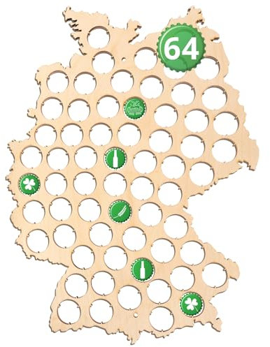 Creative Deco Deutschlandkarte Kronkorken Sammler Bierkarte Deutschland aus Sperrholz | Für 64 Flaschenverschluss | Handgefertigt Holz Deko Wanddeko | Maße 32,5 x 44 x 0,5 cm | Bar Bier Geschenk