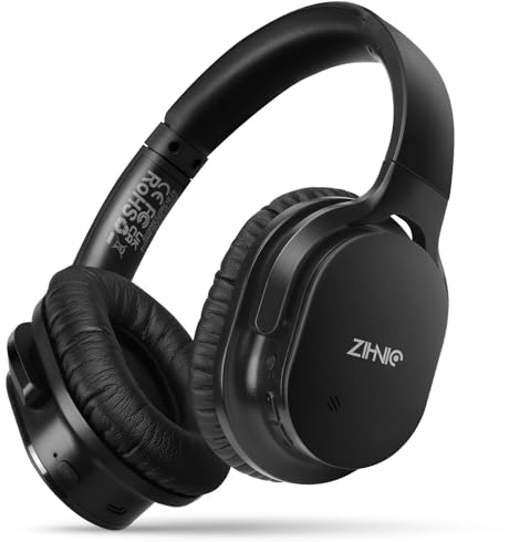 ZIHNIC Bluetooth 5.3 Noise Cancelling Headphones, Over-Ear Wireless Headset with 60H Playtime,Low Latency Game Mode, Lightweight, Deep Bass Hi-Fi Sound for Travel, Home, Office - Black
