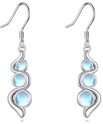 Mondstein Ohrringe für Damen 925 Sterling Silber Einfache Edelstein Hängend Ohrhänger Mondstein Schmuck Geschenk