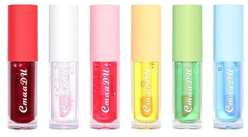 EnMart 6 Unité Huile À Lèvre, Transparent Gloss Brillant A Levre, Lip Oil, Lèvres Aromatisés Aux Fruits, Rouge À Lèvres Liquide Brillant Hydratant, Baume À Lèvres, Glaçure À Lèvres Fruitée pour Women