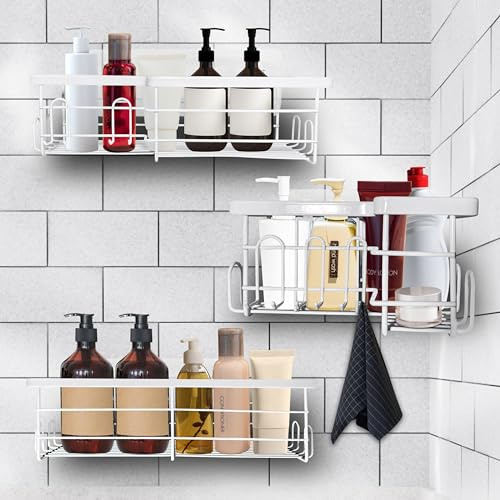 AS Ackermann Solutions Küchen- & Badregal Weiß: Duschablage ohne Bohren, Badezimmerorganizer-Set in Weiß (3-teilig) – als Duschregal ohne Bohren oder Gewürzregal ohne Bohren – Kleben statt Bohren.