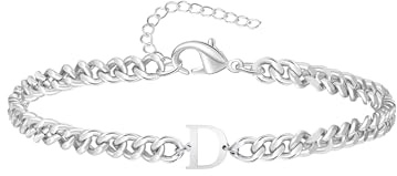 TOLOWOBK Armband män med bokstäver, silver rostfritt stål pansarkedja armband män pojkar A-Z bokstav armband för män alla hjärtans dag årsdag födelsedag present för man vän pappa mamma, 17 Zentimeter,