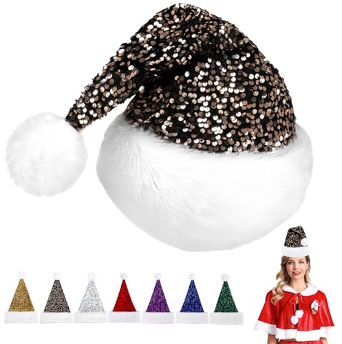 Pailletten Weihnachtsmütze Nikolausmütze Erwachsene Plüsch,Plüsch Nikolausmütze mit doppeltem Samt für Weihnachtsfeiern,Bequemes Dicker Klassischer Nikolausmütze für festliche Partys im neuen Jahr